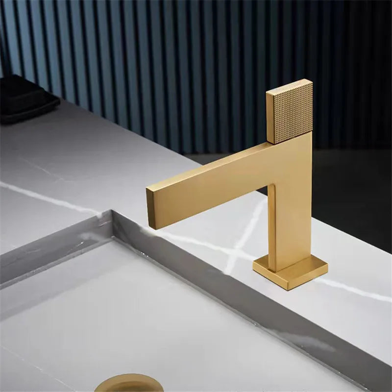 Brushed Gold Bathroom Faucet Brass Bathroom Basin Faucet Cold And Hot Water Mixer Sink Tap Single Handle Deck Mounted Grey Tap