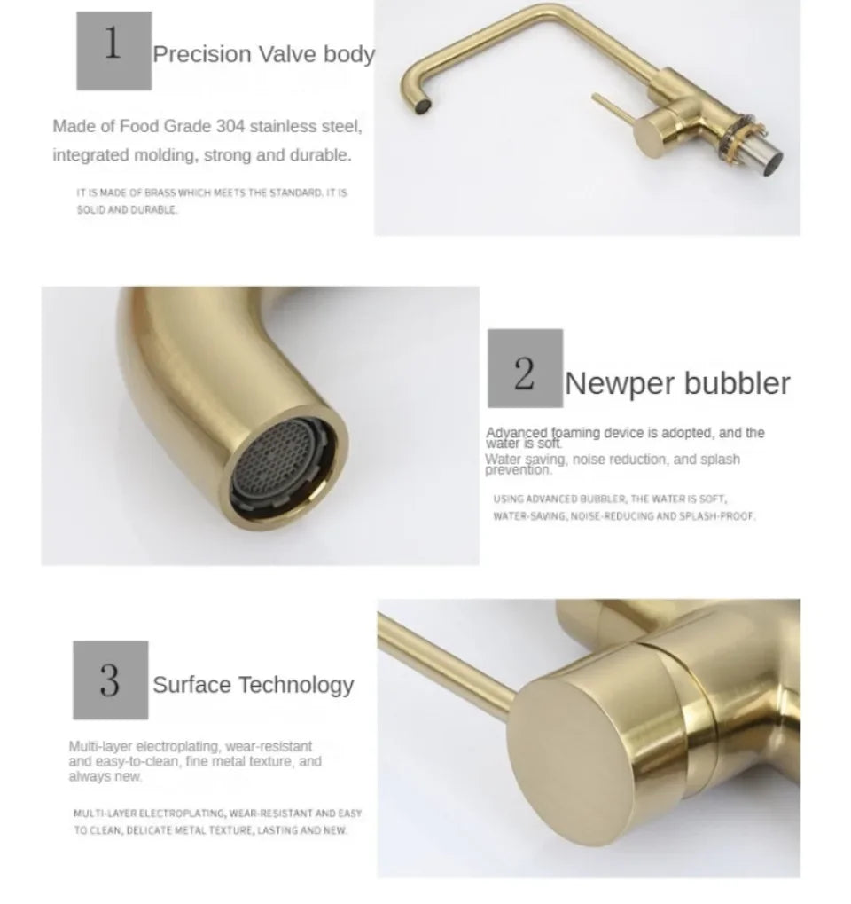 Kitchen Faucets Gold Square Single Handle Sink Faucet Stainless Steel Hot and Cold Deck Mount Water Taps Grifos De Cocina