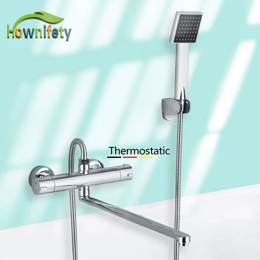 Thermostatic Shower Faucet Chrome Cold Hot Water Mixer Tap Wall Mounted Thermostat Tapware ABS Plastic Handheld Bathtub faucet