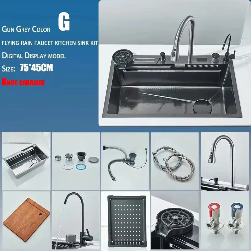 304 Stainless Steel Kitchen Sink Faucet Set Rainfall Spout Pull Out Sprayer Pure Tap Cold Hot Water Mixer Multifunctional Kitchen