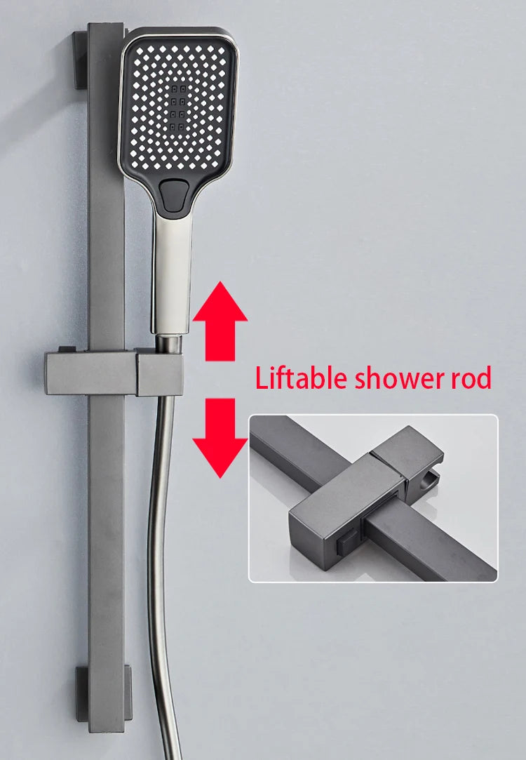 White Grey Deluxe Shower System Set Bathroom Rain Pressurized Shower Faucet Set Brass LED Digital Bathtub Shower Faucet Full Set