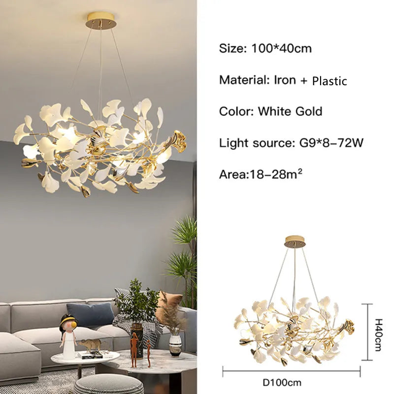 Modern Nordic Ginkgo Branch Leaf G9 LED Ceiling Chandelier For Living Dining Room Pendant Lamp Home Decor Lustre Indoor Lighting