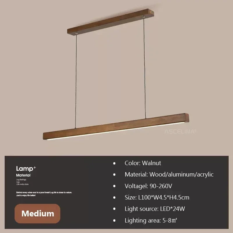 Modern Wood Long Strip LED Pendant Light