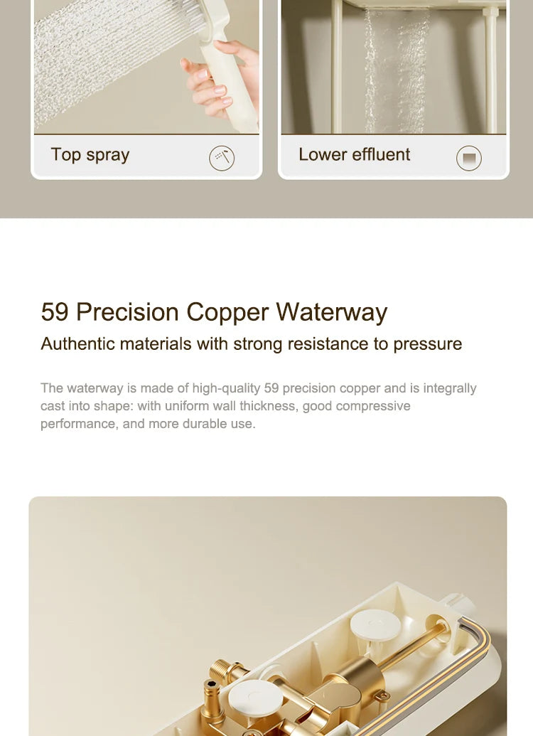 Milk White Shower Thermostat Shower Set Home Digital Display Shower Fine Copper Bath Pressurized Bathroom Shower Nozzle