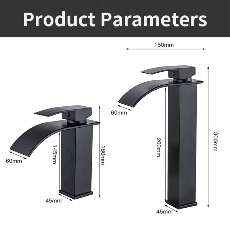 Basin Faucets Brass Silver Elegant Waterfall Bathroom Sink Faucet Single Lever Hole Deck Mount Big Square Spout Mixer Taps