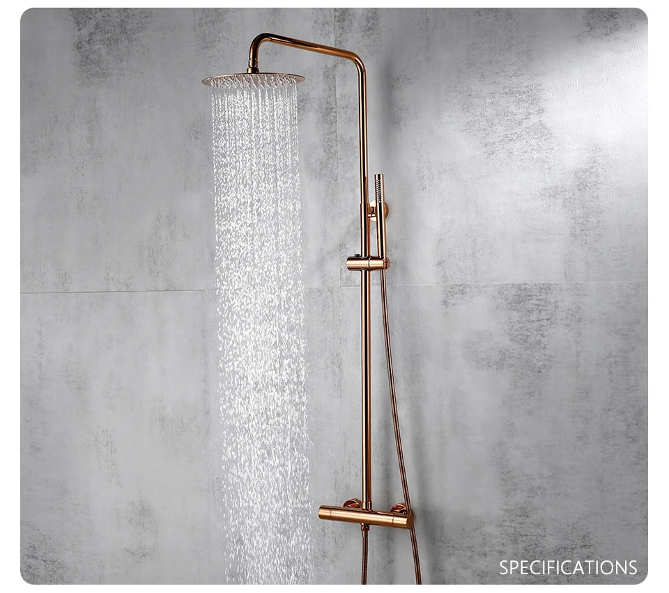 Rose Gold Thermostatic Shower Falcet Sets Wall Mount Brass Bathroom Blend Rainshower Falcet Rainfall Shower Tap Thermostat Systems