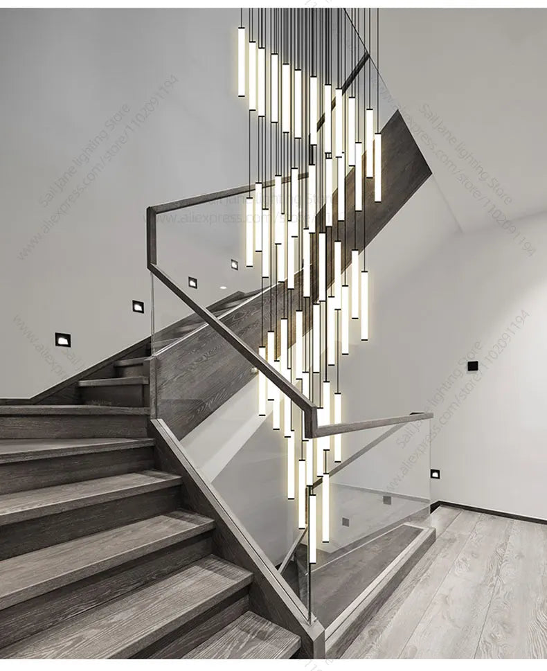 LED Long Line Chandelier Modern Staircase Lamp Hanging Ceiling Lamp Compound Living Room Home Decoration Lighting Pendant Lamp