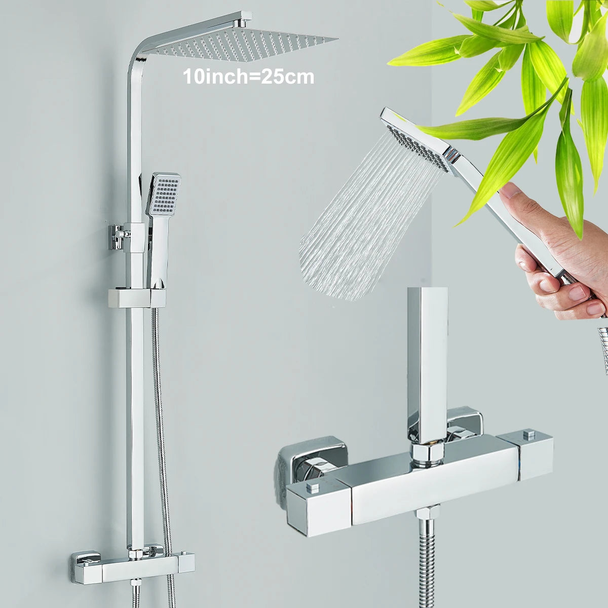 FMHJFISD Thermostatic Chrome Shower Faucet Set Hot Cold Water Mixer Tap Rotating Lifting Wall Mounted Bathroom Shower System