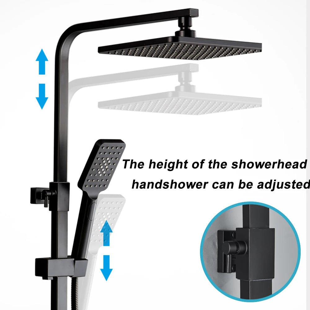 Black Thermostatic Shower Faucet Set 38℃ Rainfall Shower Mixer Crane Multifunctional Bathroom Faucet Bathtub Tap With Shelf