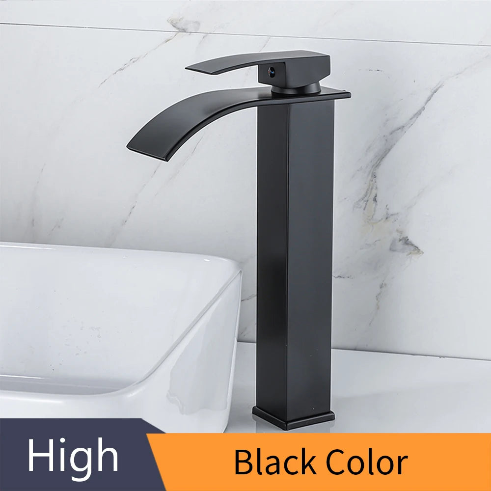 Basin Faucets Brass Silver Elegant Waterfall Bathroom Sink Faucet Single Lever Hole Deck Mount Big Square Spout Mixer Taps