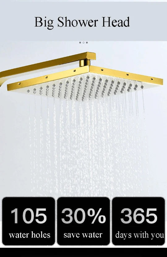 Gold Digital Shower Set Quality Brass Hot Cold Bathroom Shower Faucets Tap Rain Shower Head Golden Thermostatic Shower System