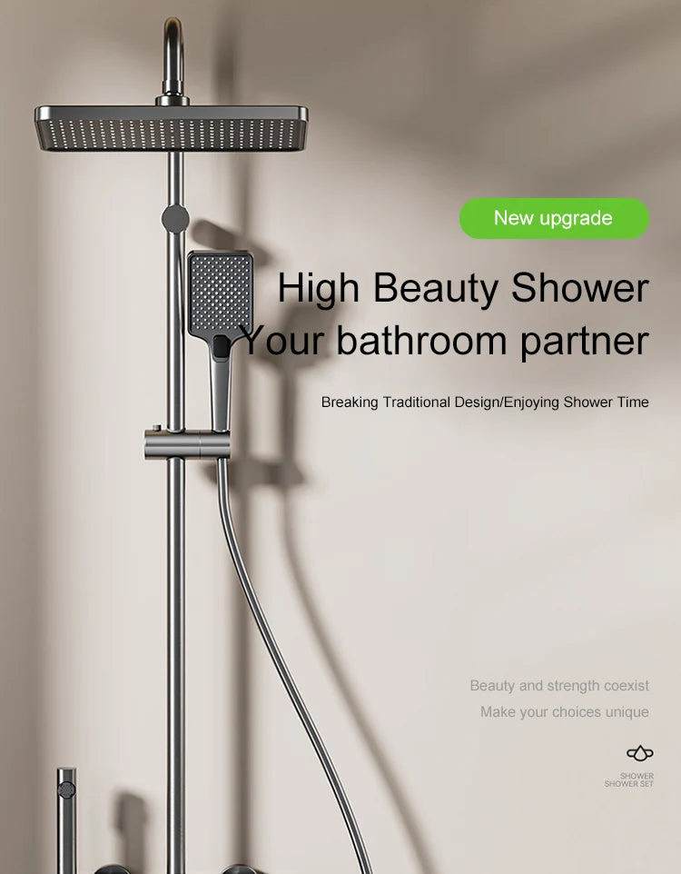Space Aluminum Shower Set Gray Shower System Set Digital Display Piano Button With Ambient Light Bathroom Faucets Shower Head