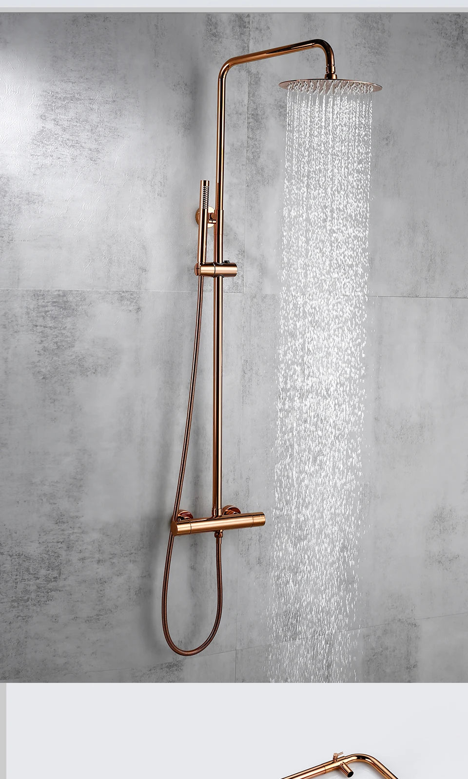 Rose Gold Thermostatic Shower Falcet Sets Wall Mount Brass Bathroom Blend Rainshower Falcet Rainfall Shower Tap Thermostat Systems