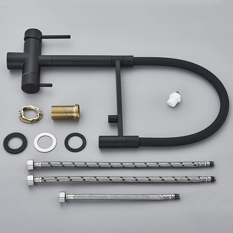Black Filtered Kitchen Faucet Pull Out Spray Kitchen Purified Faucet 360 Rotation Filter Tap 3 Ways Sink Drink Water Faucet