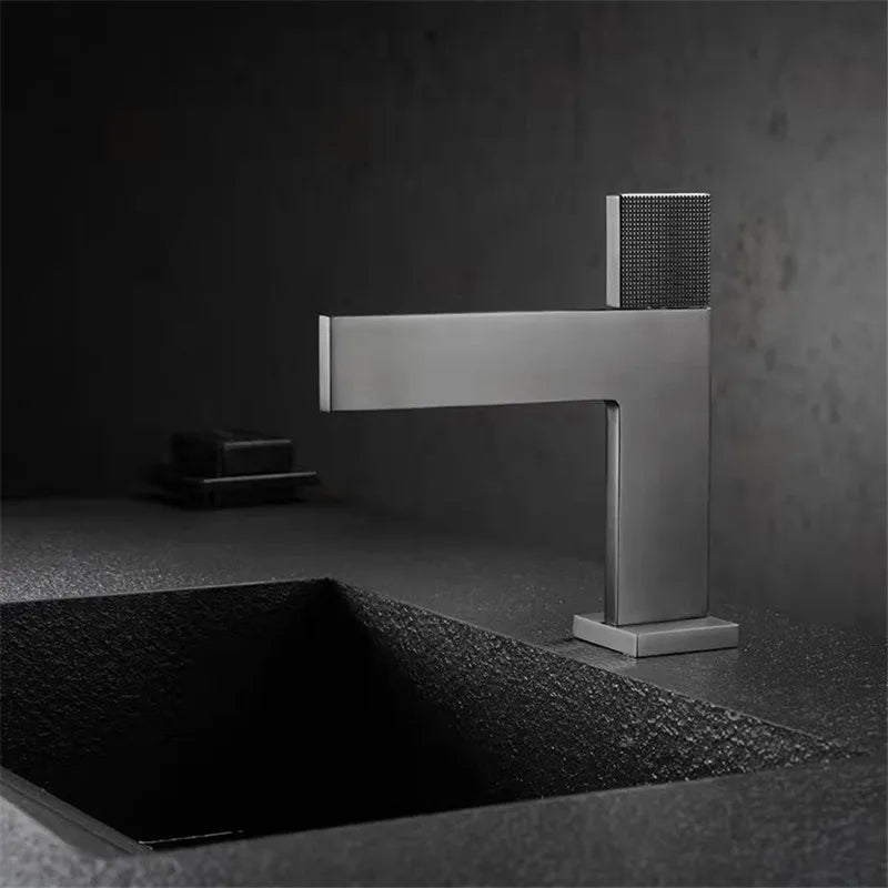 Brushed Gold Bathroom Faucet Brass Bathroom Basin Faucet Cold And Hot Water Mixer Sink Tap Single Handle Deck Mounted Grey Tap