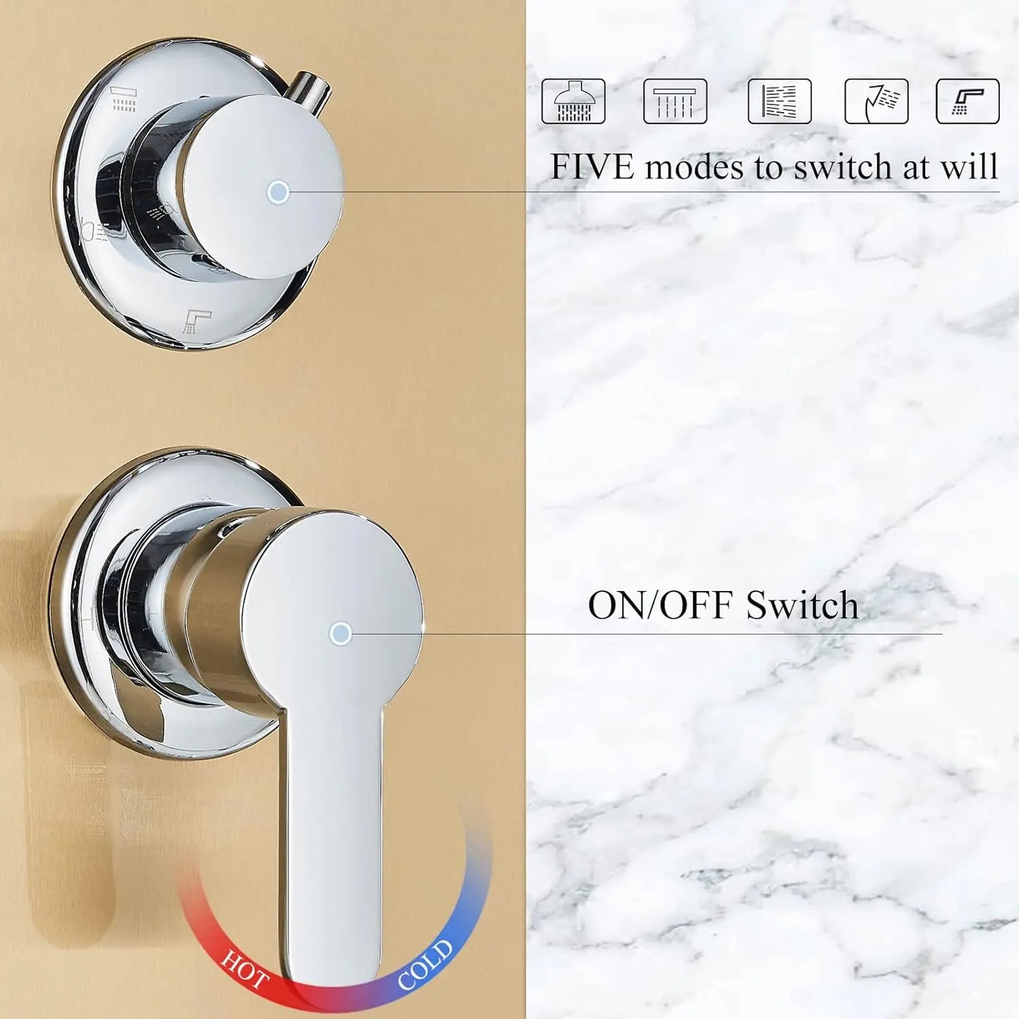 OUIO Brush LED Shower Panel Column Shower Faucet Bathtub Mixer Tap With Massage Body Spa Hand Shower Temperature Screen Set