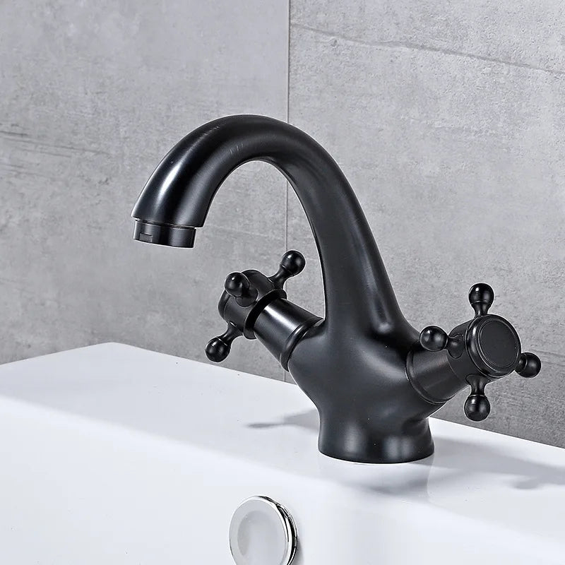 Dual Handle Antique Basin Faucet Hot and Cold Water Crane Bronze Sink Faucet Bathroom Vintage Mixers Taps Gold