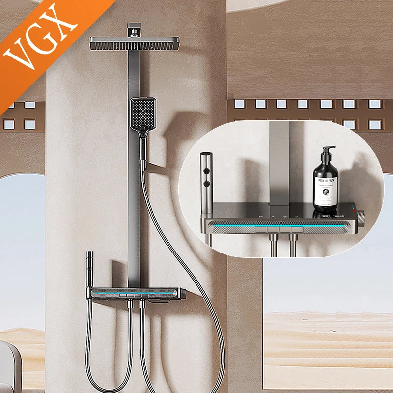 VGX Thermostatic Shower System Set Smart Digital Bathroom Shower Faucet Set Temperature Display Rainlfall Bathroom Shower Set
