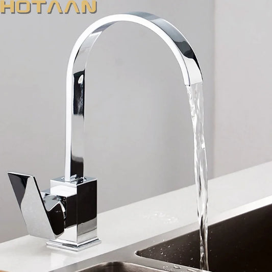 Kitchen Faucet 360 Degree Swivel Solid Brass Kitchen Mixer Cold and Hot Kitchen Tap Single Hole Water Tap Chrome Plated