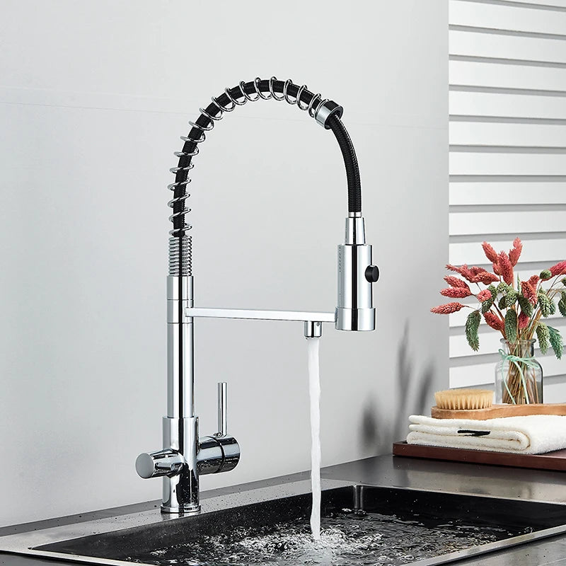 Kitchen Water Filter Faucet Dual Spout Pure Drinking Water Mixer Tap Rotation Water Purification Feature Taps Kitchen Crane