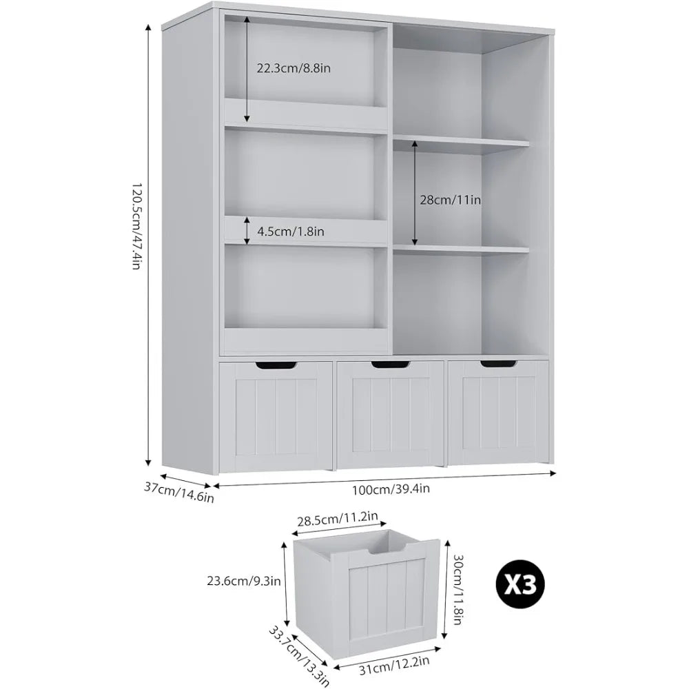 Toy Storage Organizer with Sliding Book Shelf