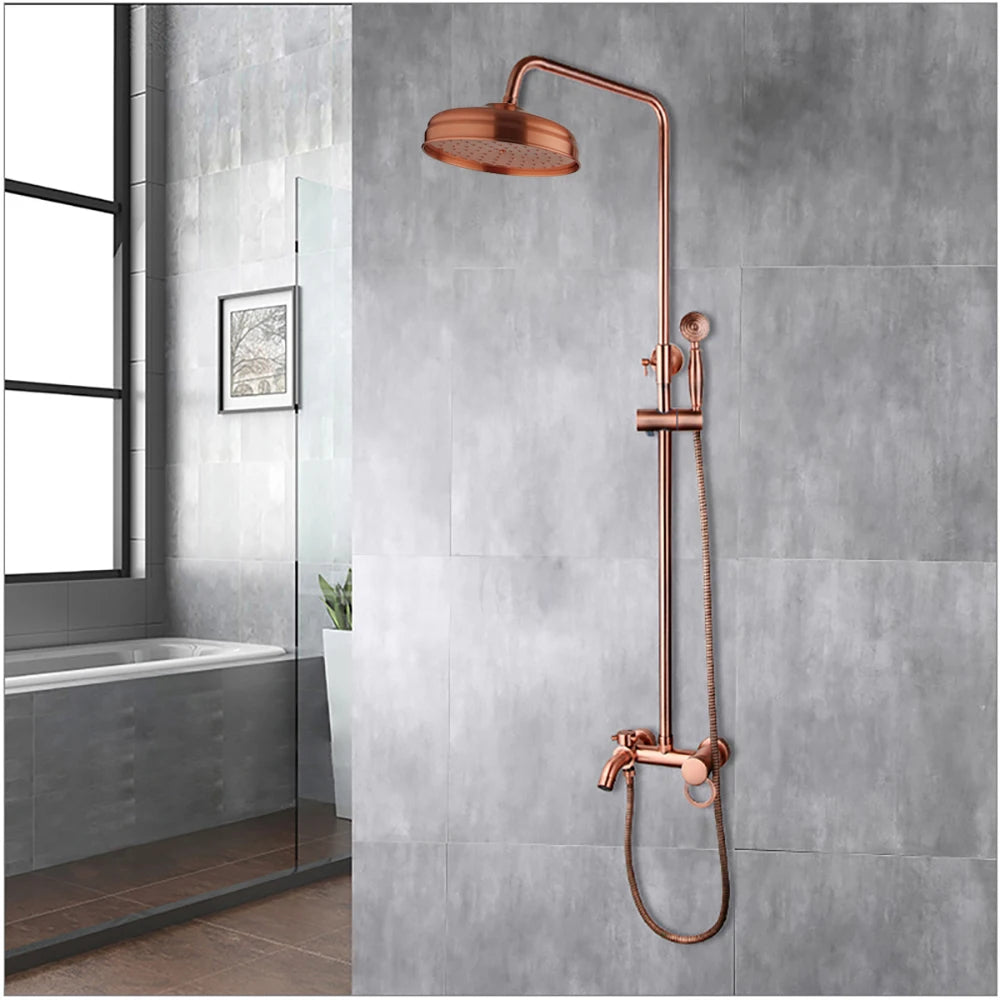 Antique Copper Bathroom Shower Set Rainfall Bath Shower