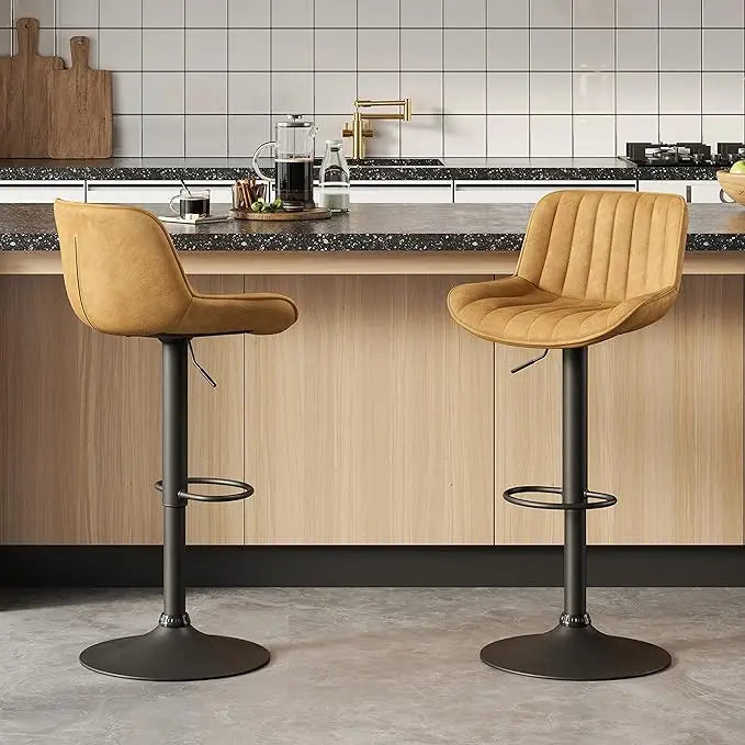 Mid Century Modern Faux Leather Swivel Adjustable Height Bar Stool Set of 2