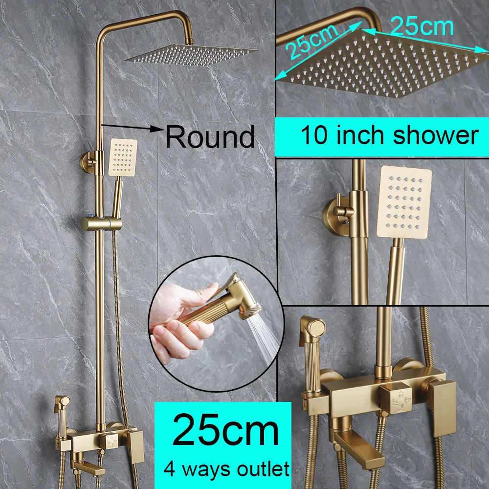 Stainless Steel Shower Faucet Set Rainfall Sliver High Quality All Metal Bathtub  Mixer Tap 4-way With Bidet