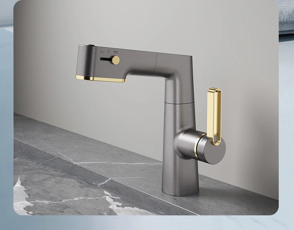 VGX Multifunctional Bathroom Faucets Pull Out Basin Mixer Sink Faucet Gourmet LED Temperature Tap 360° Tapware Crane Brass White