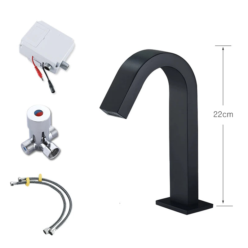 OXG Black/Chrome Smart Sensor Basin Faucet Automatic Sensor Waterfall Basin Sink Faucet Bathroom Faucet Washbasin Faucet