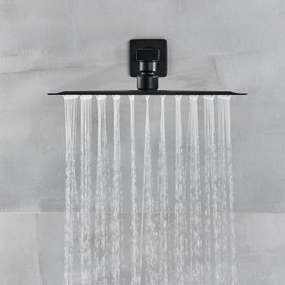 Black Golden Bathroom Faucet Rainfall Shower Faucet Mixer Tap Brass Mixer Valve Stainless Steel Shower System Faucet