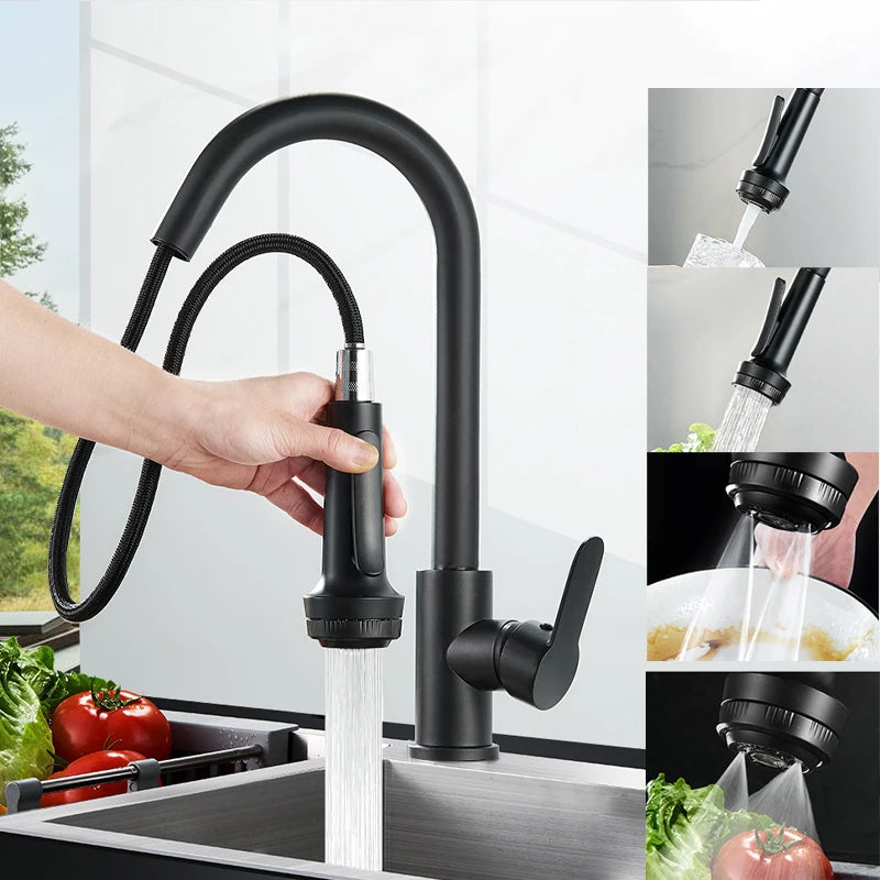 Black Thin style Bathroom Sink Faucet  Modern Mixer Hot Cold Water Tap Waterfall Deck Mounted Vessel Sink Faucet