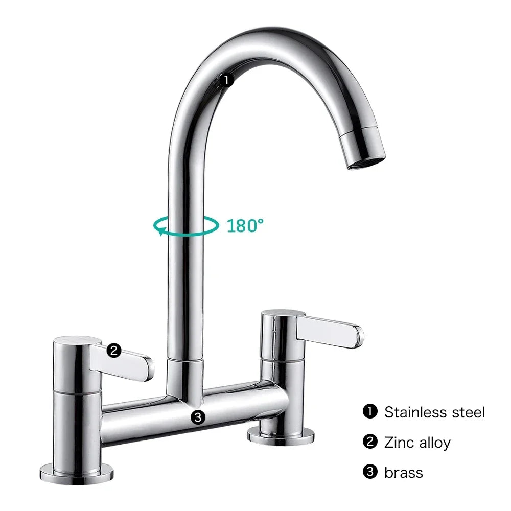 Kitchen Faucet Modern Double Handles Sink Tap 360° Swivel Spout Mixing Faucet Brass Bathroom Faucet for  Sink Deck Mounted