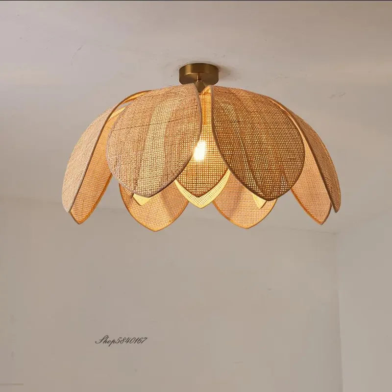 Chinese Style Natural Rattan Petal Pendant Lights Designer Handmade Gloss Living Room Dining Room Lamps Simple Home Decoration
