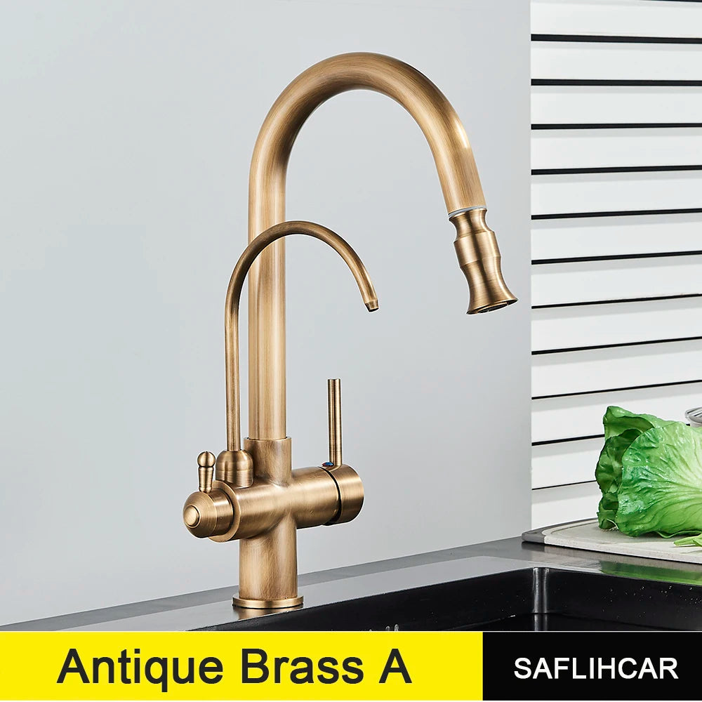 Black Gold Pure Water Faucet Spout Pull Out Dual Water Modes Kitchen Purification Sink Faucet  Kitchen Filtered Crane