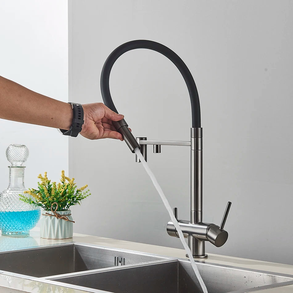 Kitchen Water Filter Faucet Dual Spout Pure Drinking Water Mixer Tap Rotation Water Purification Feature Taps Kitchen Crane
