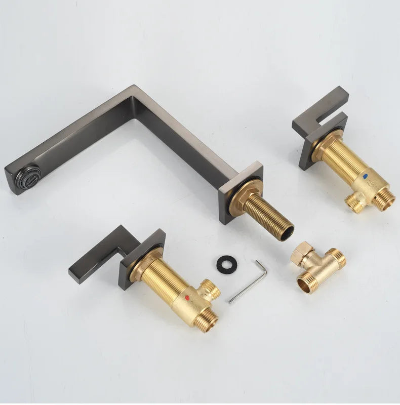 Three Hole Basin Faucet Brass Gun Grey Bathroom Faucet Cold and Hot Water Black Mixer Tap 3 Pieces Bathtub torneiras de cozinha