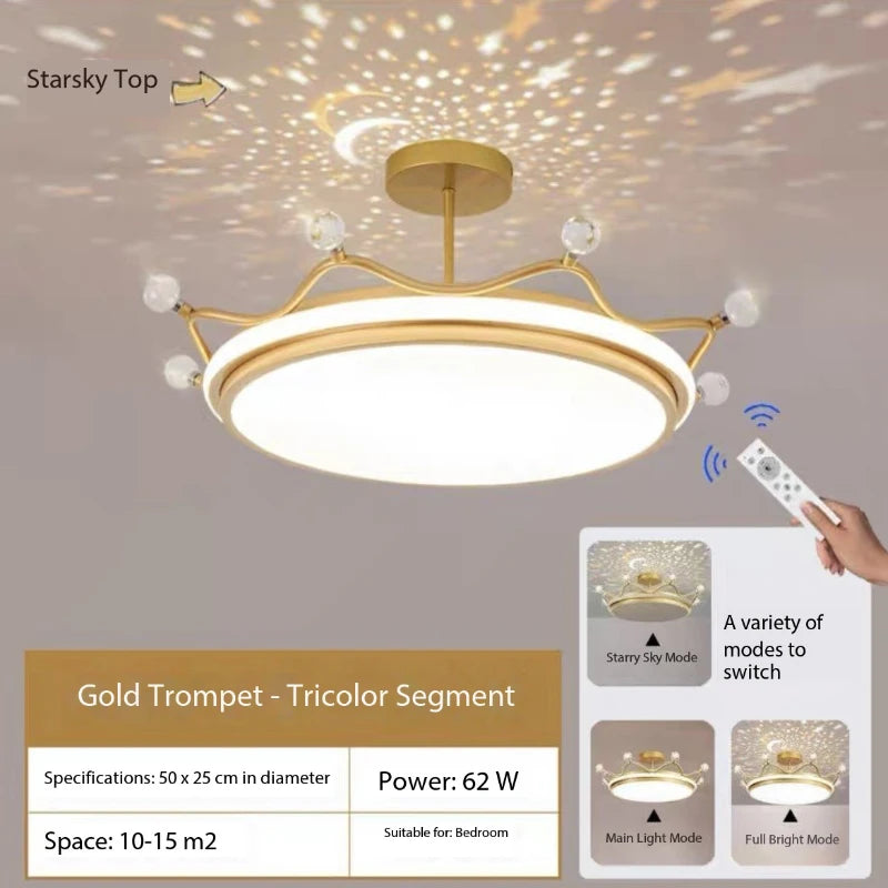 Crown LED Dimmable Ceiling Chandelier Star And Moon Lamp Pendant Children Boys Girls Bedroom Study Kid's Ceiling Lamp Room Decor