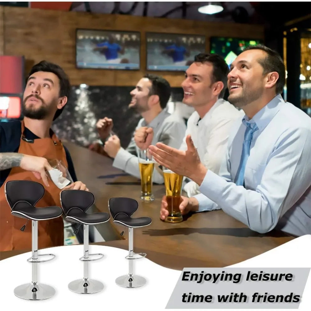Set of 2 Bar Stools, Counter Height Adjustable Bar Chairs with Back Barstools PU Leather Swivel Bar Stool