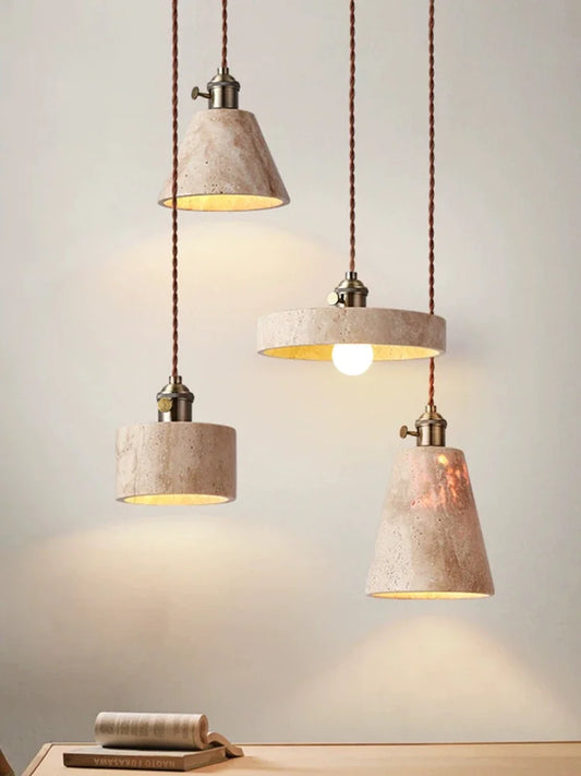 Japanese Wabi-Sabi Style Nordic Bedroom Natural Yellow Travertine Pendant Light Retro Bedroom Bedside Lamp Bar Cream Decoration