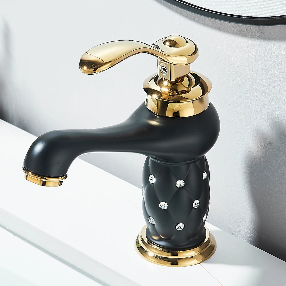 Bathroom Sink Faucets Diamond Gold Basin Faucet Single Handle Mixer Tap Hot Cold Water Mixer Water Crane