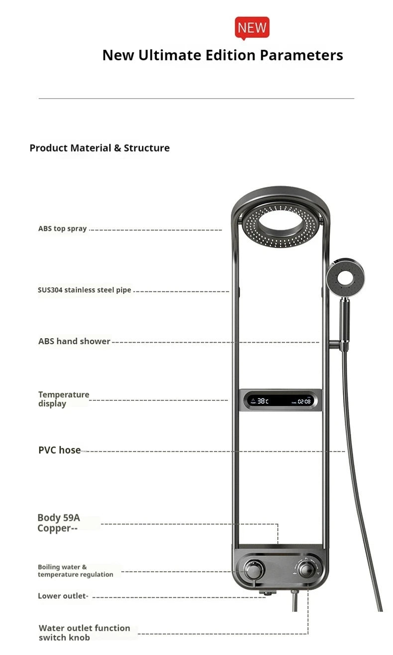Smart Shower Set with Digital Display LED Atmosphere Light