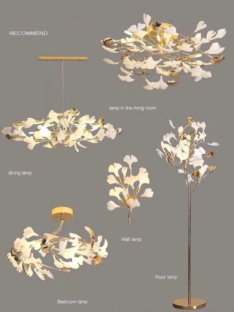 Modern Nordic Ginkgo Branch Leaf G9 LED Ceiling Chandelier For Living Dining Room Pendant Lamp Home Decor Lustre Indoor Lighting