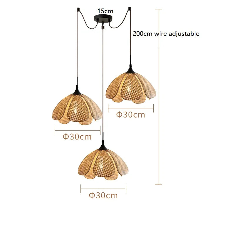 IWHD 50CM Rattan Flower LED Pendant Lamp Home Decor Indoor Bedroom Dining Living Room Lights Nordic Modern Hanging Light Edison