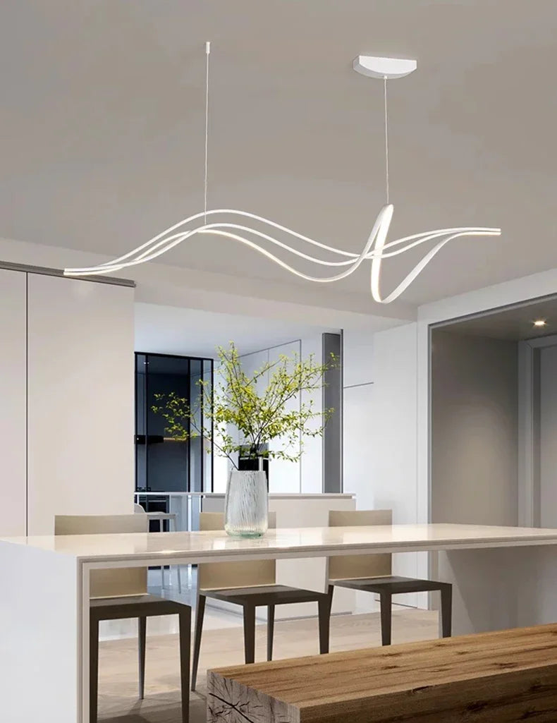 Modern Lines Led Pendant Light for Restaurant Dining Room Tables Kitchen Bar Counter Black Chandelier Home Decor Light Fixture