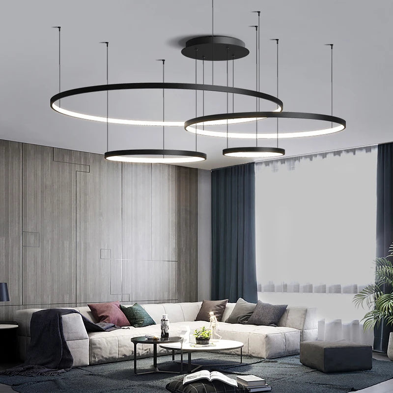 Black/White/Golden Aluminum Rings Pendant Light