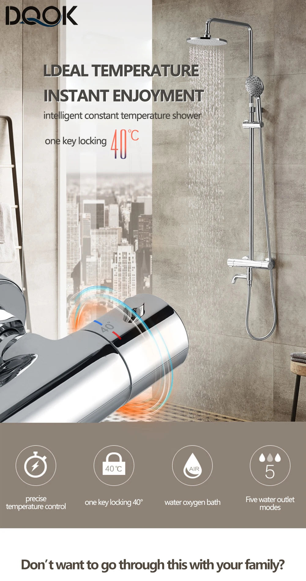Thermostatic Shower Faucet Chrome Waterfall Rain Shower