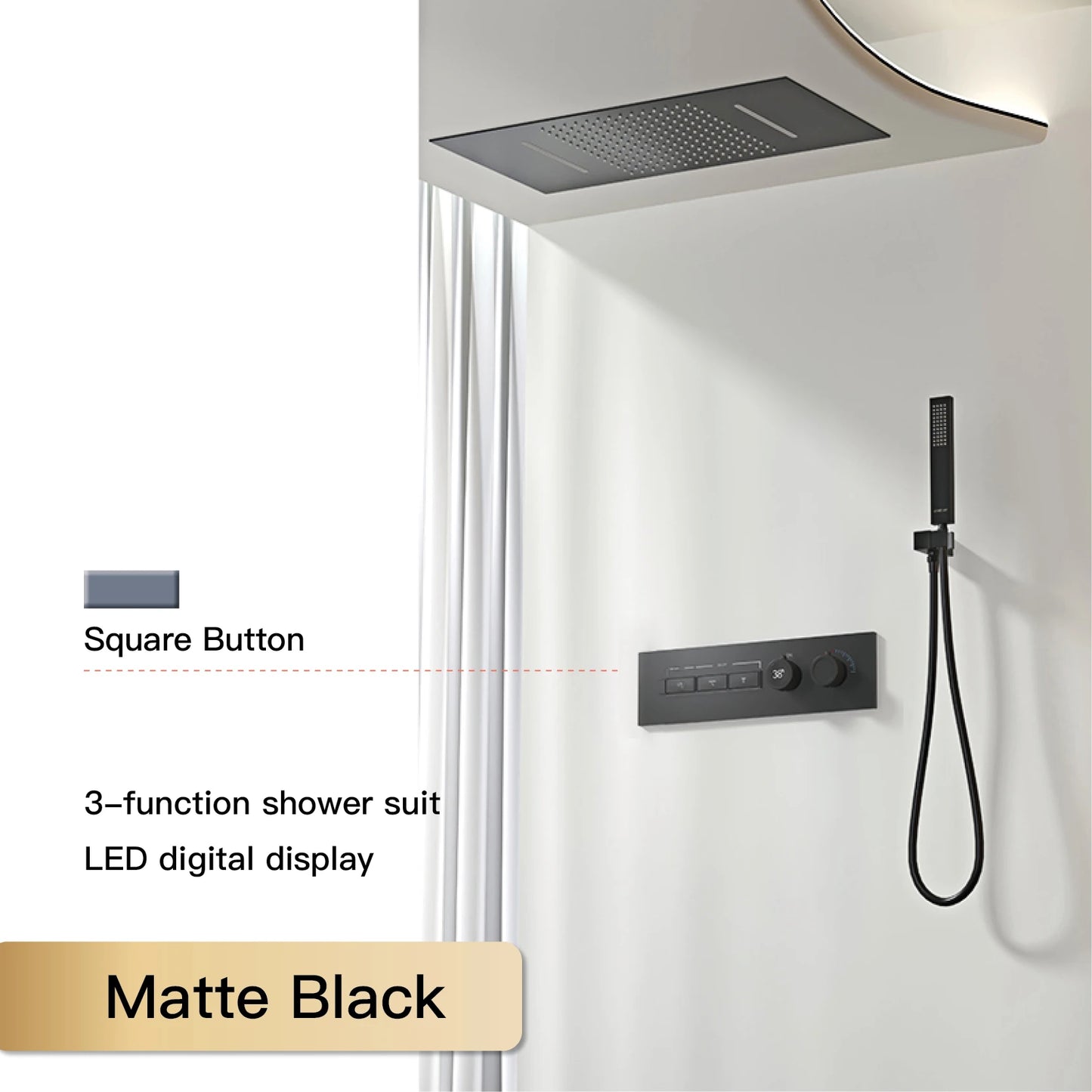 Luxury Black Brass Shower System LED Digital Display