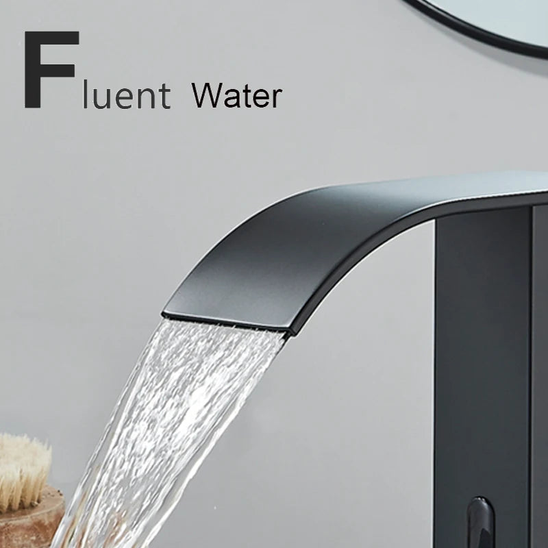 Shinesia Black Bathroom Faucet Deck Mounted Automatic Sensor Water Mixer Crane Free Touch Sink Tap Bathroom Sink Faucets