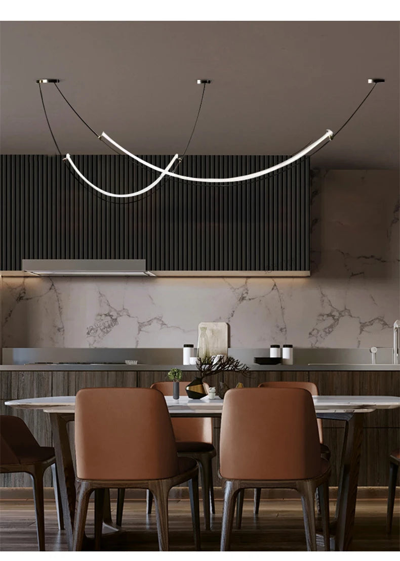 Nordic Line Led Pendant Lights for Living Dining Room Bar Counter Black Chandelier Home Decoration Lighting Suspension Design